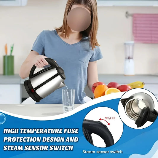2L Electric Kettle1000W Stainless Steel Teapot with Auto Shut-Off Anti-Dry Design,Quick Boil for Home Kitchen,Durable Kitchenwar