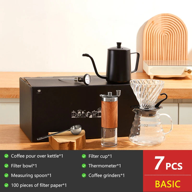 Coffee Set Coffee Accessories Manual Grinder Mill Glass Pot with Filter Dripper Gooseneck Kettle Specialized BaristaSet