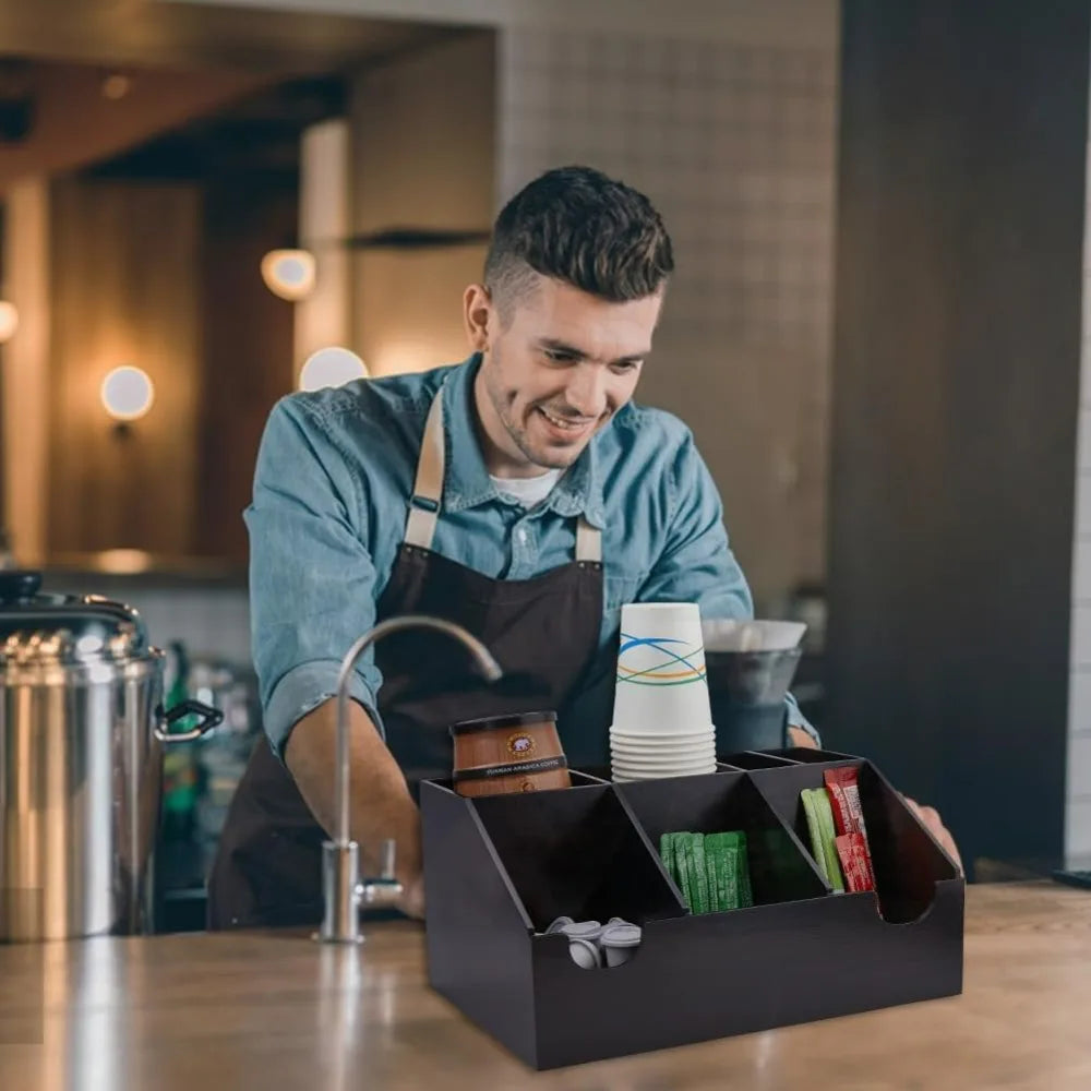 Coffee Station Organizer Wood Condiment Organizer Coffee Pod Holder Tea Bar Accessory Caddy Office Bar Holder Accessories