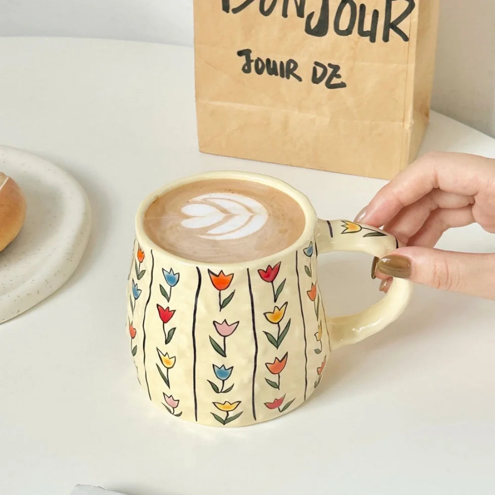 380ml Ceramic Mug Coffee Cups Milk Tea Cup Handmade Ceramic Hot Chocolate Cup Oatmeal Breakfast Mug Drinkware Kitchen