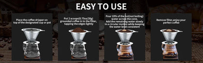 Pour Over Coffee Dripper,Slow Drip Paperless Coffee Filter,Stainless Steel Pour Over Coffee Maker,Double Mesh Design,Reusable