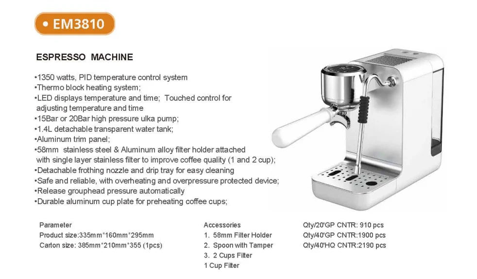 Automatic Espresso Coffee Maker Commercial Grade Machine for Office Home Cafe and Car for Hotels