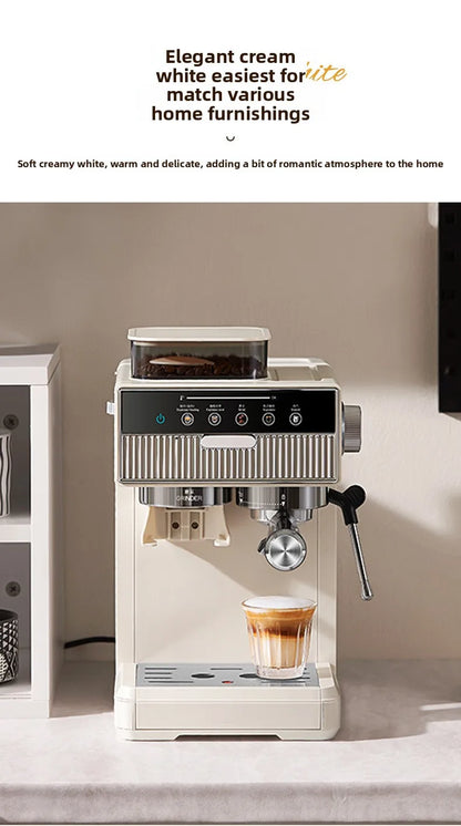 3-in-1 coffee machine grinds coffee beans+steam milk foam +15Bar espresso automatic cleaning, 20-gear grinding, LCD touch screen