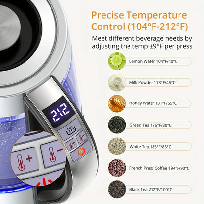 1.8L Electric Kettle with 12 Temperature Settings and 24 Hour Insulation - Stainless Steel Strainer