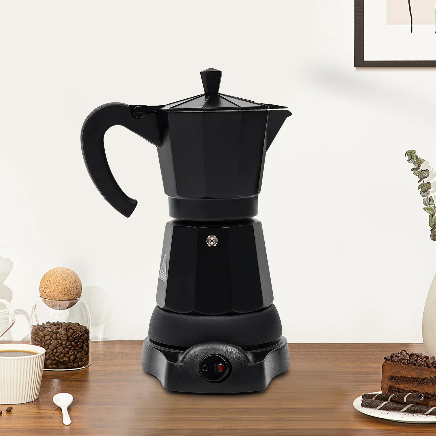 Electric Espresso Machine 300ML Coffee Machine Aluminium Espresso Maker with Separate Base Mocha Coffee Jug Home Barista Tools