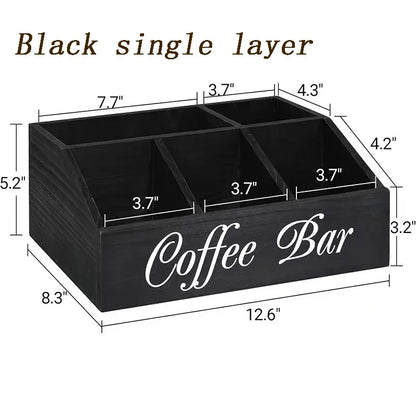 Coffee Station Organizer for Counter Wood Snack Pods Holder Storage Basket Rustic Tea Coffee Office Bar Decor Coffee Accessories