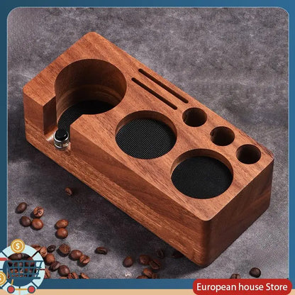 ABFA Coffee Press Accessories Set- Walnut Beech Filling Seat, Coffee Machine Handle Compatible Storage& Cloth Powder Replacement