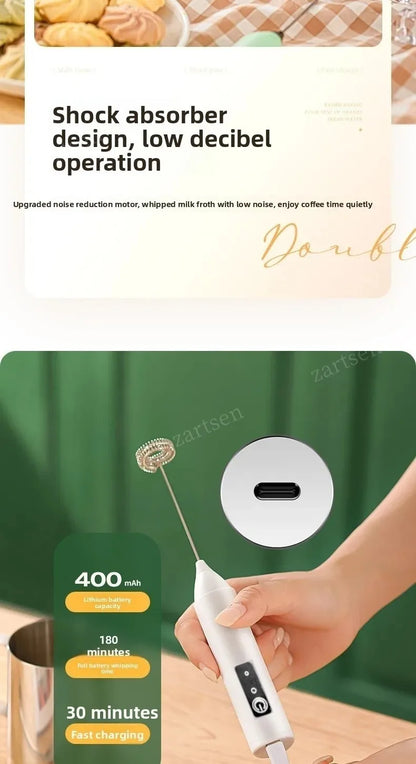 Wireless Milk Frother Electric Type-C Handheld Blender Stainless Steel Mini Coffee Maker Whisk Mixer For Coffee Cappuccino Cream
