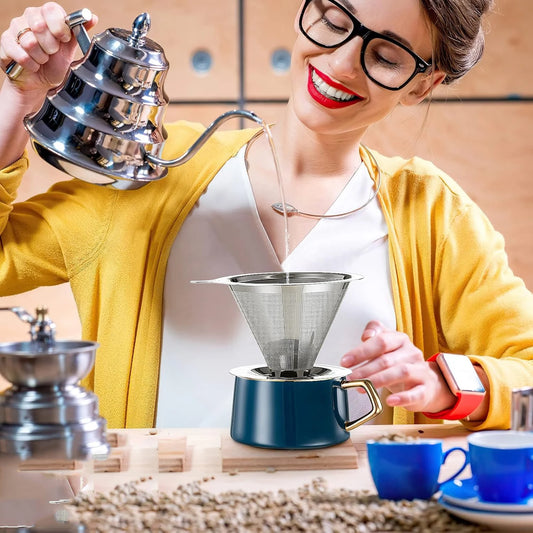 Pour Over Coffee Dripper,Slow Drip Paperless Coffee Filter,Stainless Steel Pour Over Coffee Maker,Double Mesh Design,Reusable