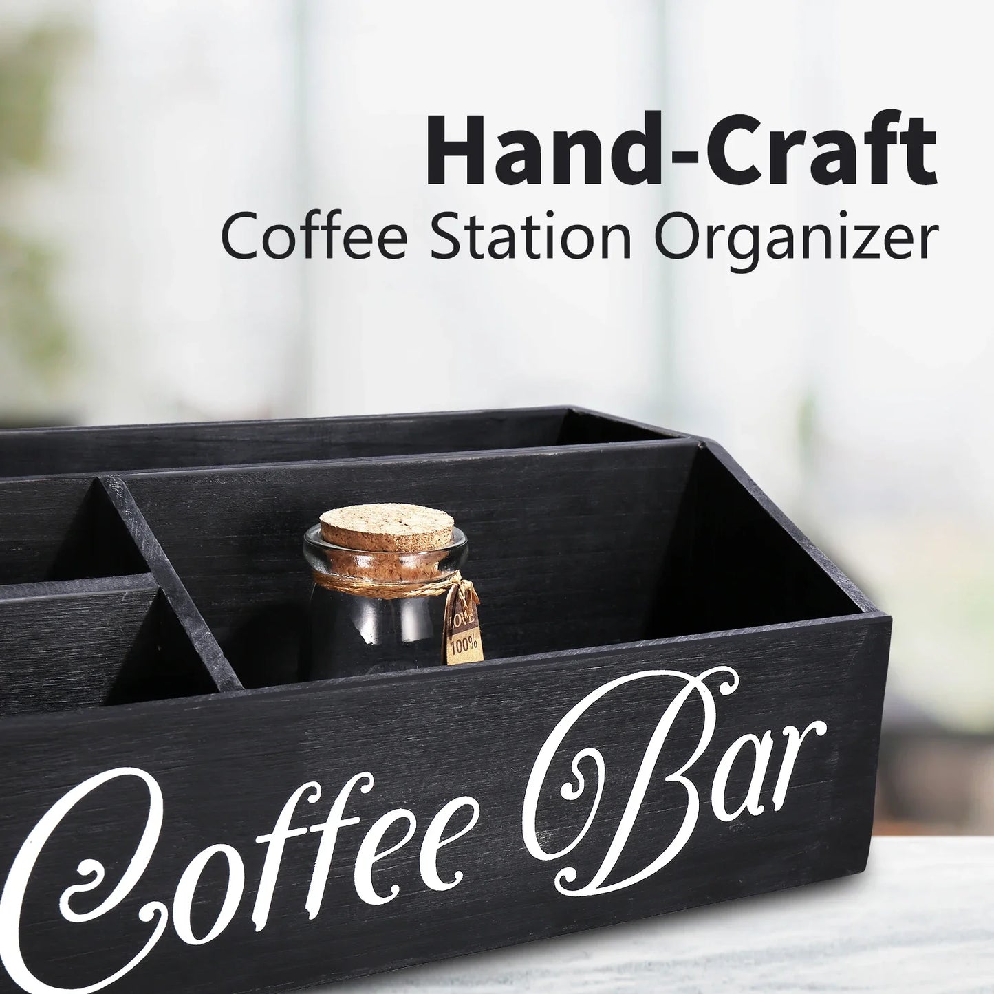 Coffee Station Organizer for Counter Wood Snack Pods Holder Storage Basket Rustic Tea Coffee Office Bar Decor Coffee Accessories