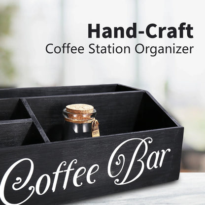 Coffee Station Organizer for Counter Wood Snack Pods Holder Storage Basket Rustic Tea Coffee Office Bar Decor Coffee Accessories