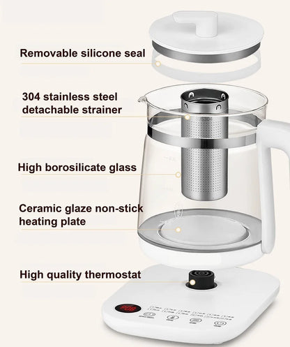 1.8L Electric Kettle Office Glass Flower Teapot Temperature Control Health Kettle 24h Appointment Stew Boil Kettle Multifunction