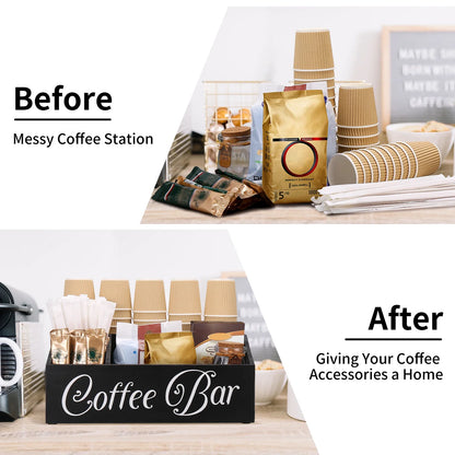 Coffee Station Organizer for Counter Wood Snack Pods Holder Storage Basket Rustic Tea Coffee Office Bar Decor Coffee Accessories