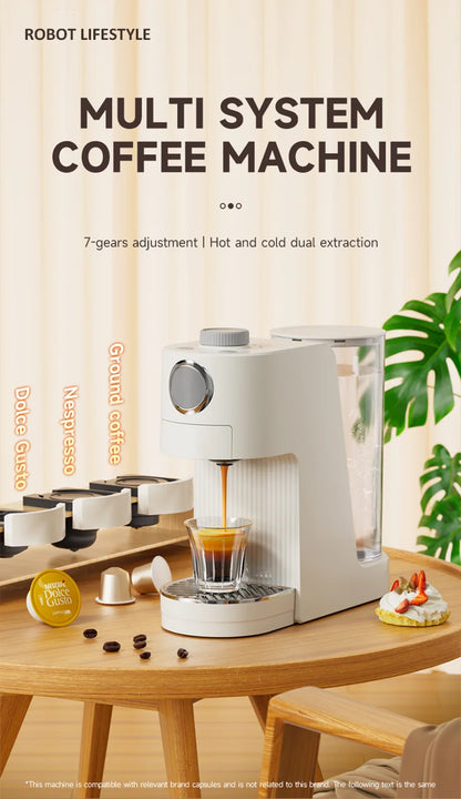 Multi Capsule Coffee Maker Machine Compatible Ground Coffee, Hot Cold Dual Extraction, 20Bar High Pressure, 1.4L Water Tank