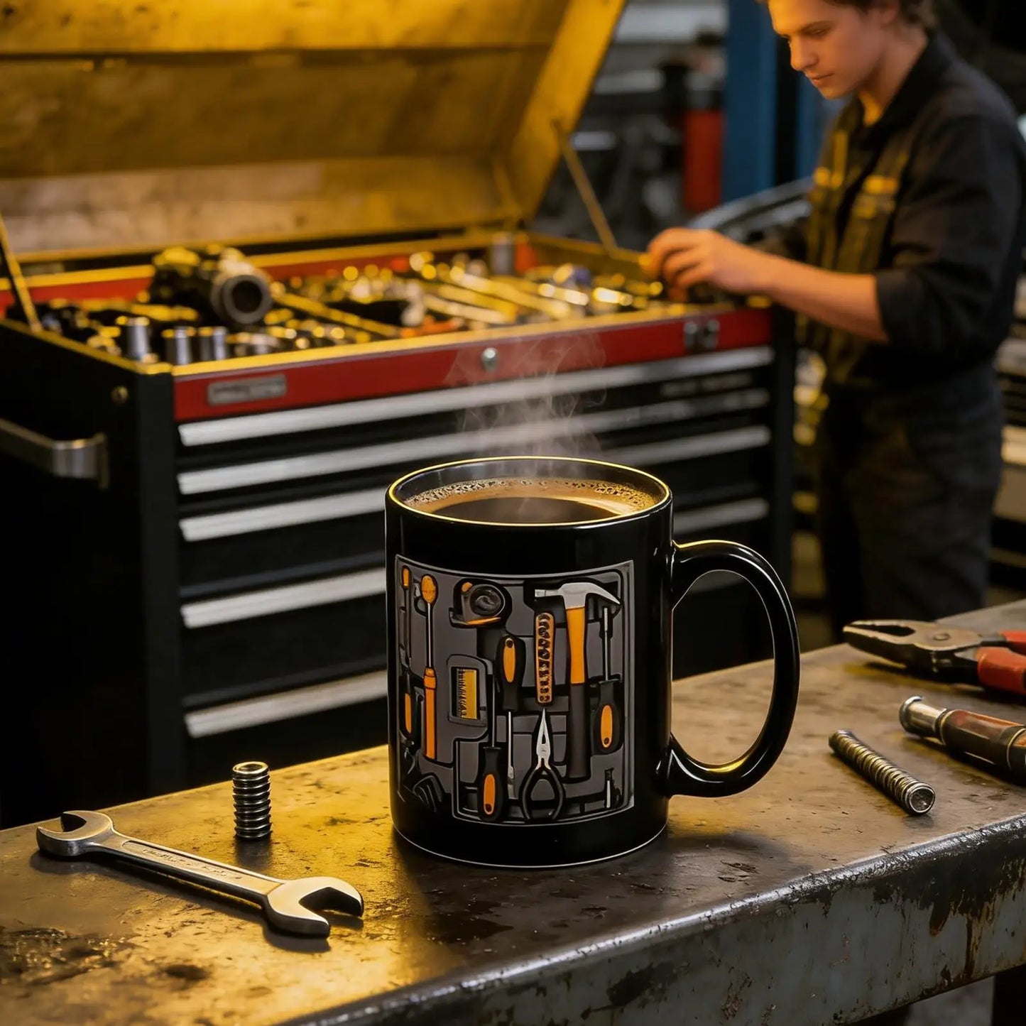 Coffee Mug 11oz Mechanic Tool Design Tea Drinkware Latte Mugs with Handle for Husband Coffee Tea Milk Beverage Home Kitchen Cafe