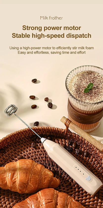 MINI Coffee Frother USB Rechargeable 3 Speeds Foam Maker Coffee Milk Mixer Electric Handle Blender Egg Beater Hot Cooking Tools