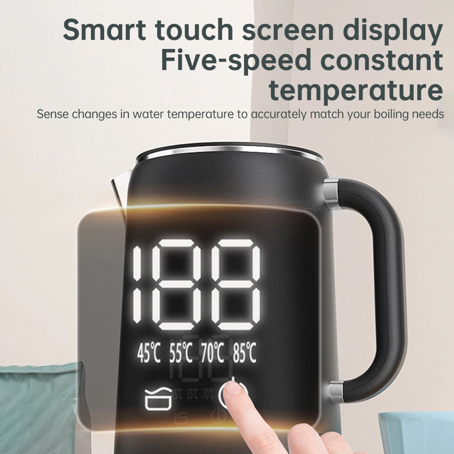 Electric Kettle 1.7L Large Capacity 1500W Stainless Steel Digital Display Insulated Water Boiler Kettle with Handle and Lid
