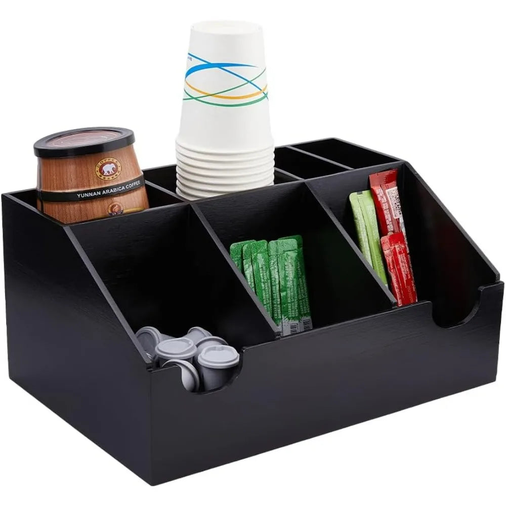 Coffee Station Organizer Wood Condiment Organizer Coffee Pod Holder Tea Bar Accessory Caddy Office Bar Holder Accessories