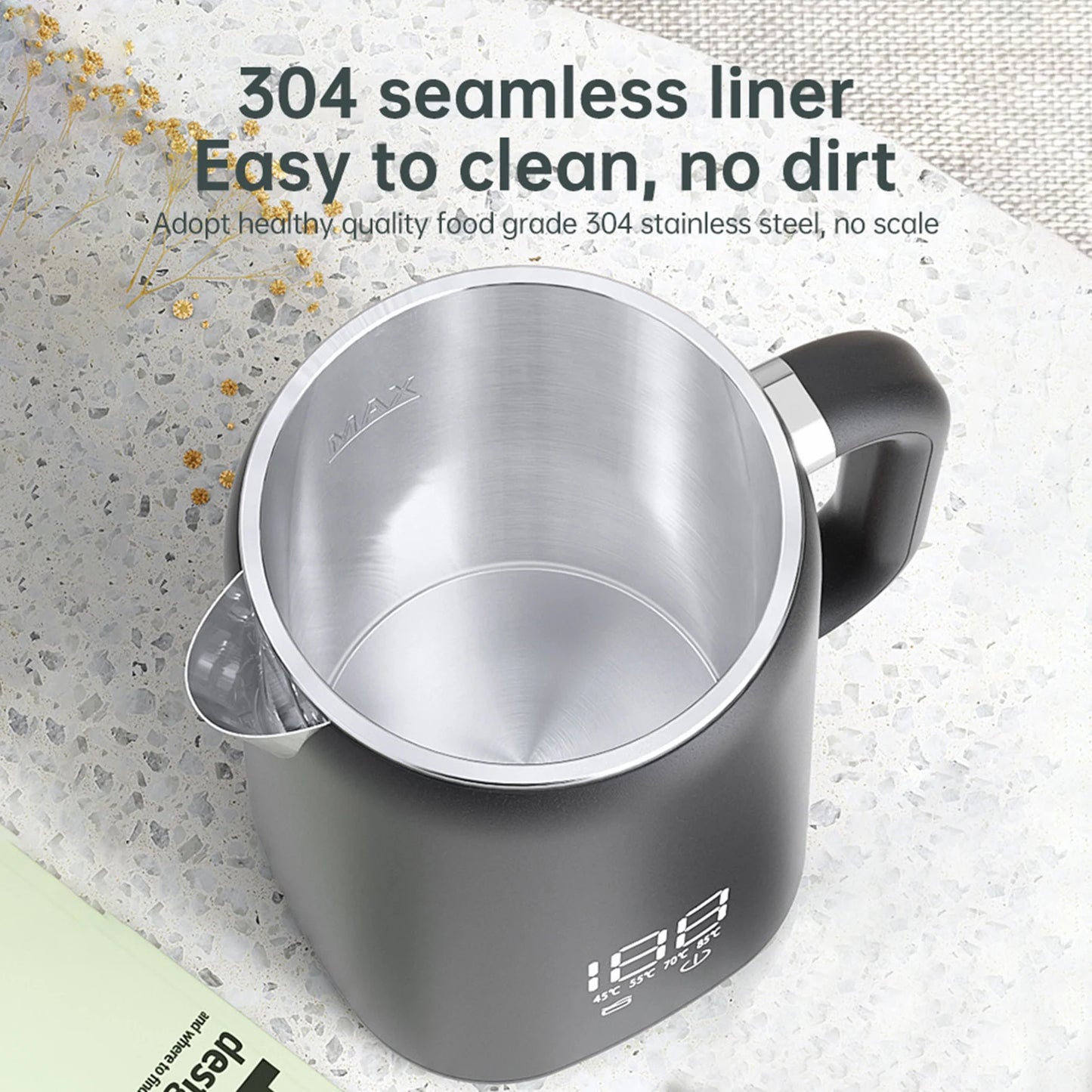 Electric Kettle 1.7L Large Capacity 1500W Stainless Steel Digital Display Insulated Water Boiler Kettle with Handle and Lid