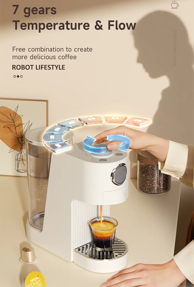 Multi Capsule Coffee Maker Machine Compatible Ground Coffee, Hot Cold Dual Extraction, 20Bar High Pressure, 1.4L Water Tank