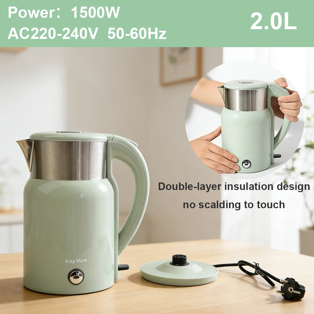 2.0L Electric Kettle - 360° Rotating Base, Retro Design Food Grade 304 Stainless Steel Electric Kettle for Kitchen