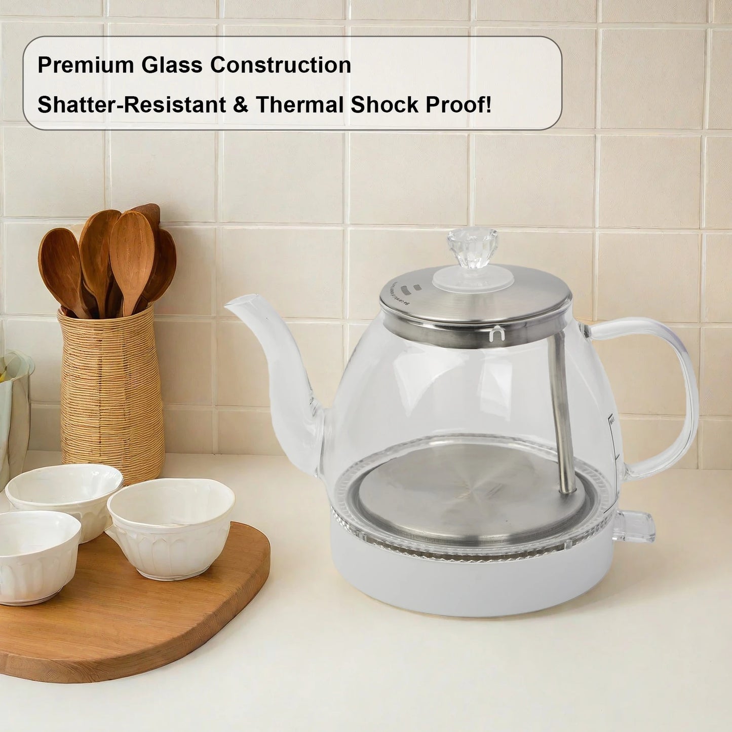 1.0L Glass Electric Kettle with Blue Light Antibacterial Heating, Fast Boiling, Suitable for Multiple Scenarios