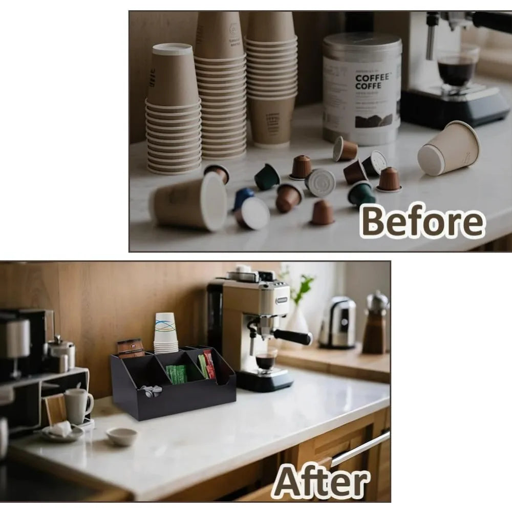 Coffee Station Organizer Wood Condiment Organizer Coffee Pod Holder Tea Bar Accessory Caddy Office Bar Holder Accessories