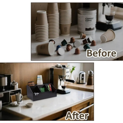 Coffee Station Organizer Wood Condiment Organizer Coffee Pod Holder Tea Bar Accessory Caddy Office Bar Holder Accessories