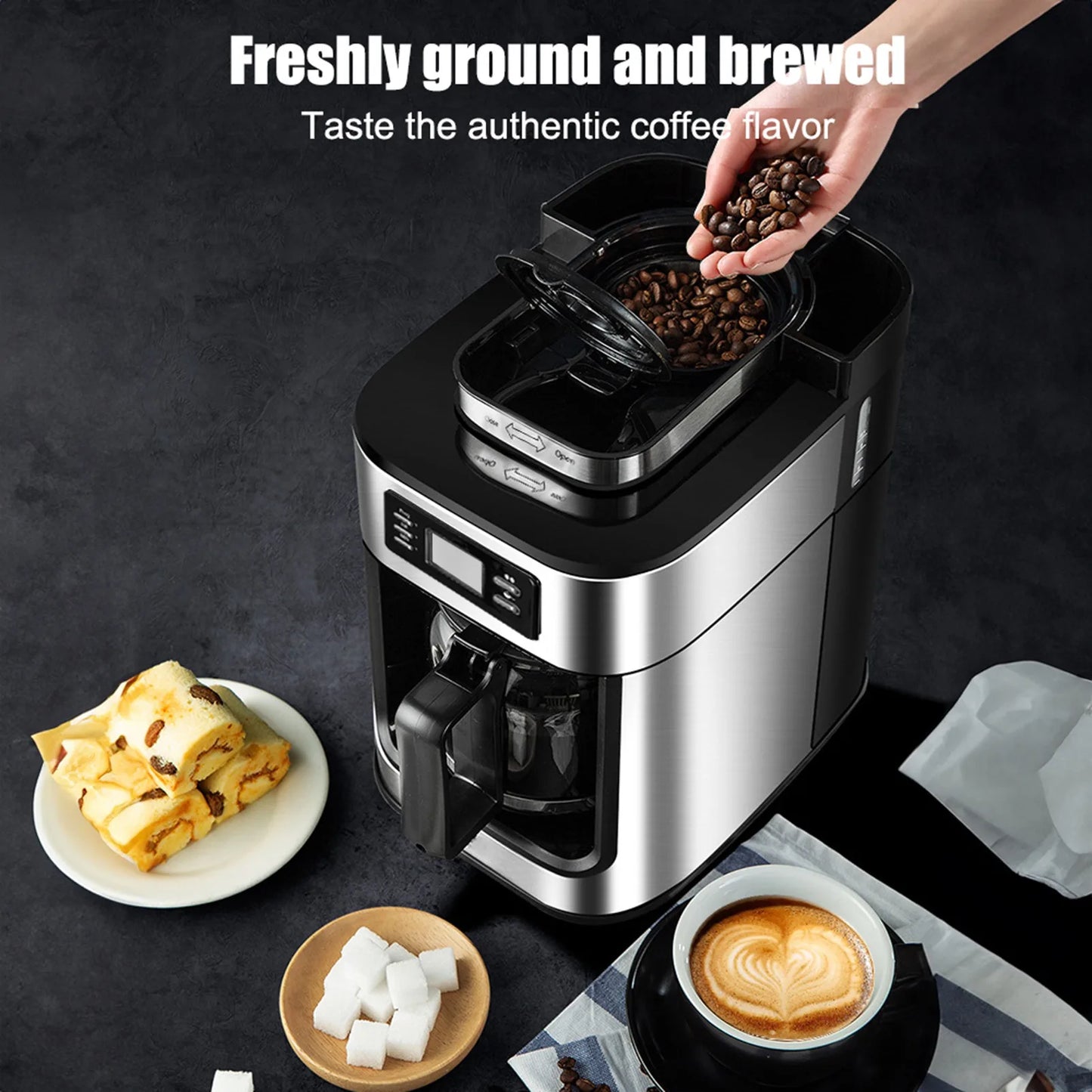 Programmable Coffee Maker with Timer 1050 Watts 1L Large Capacity 2-8 CupsDrip Coffee Maker Grind Brew Automatic Coffee Machine