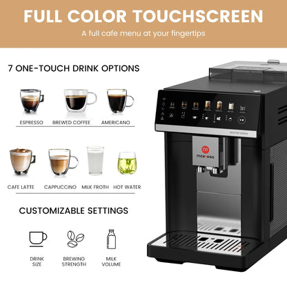 Mcilpoog M3 Automatic Espresso Coffee Machine ，Built-In Milk Frother & Tank, 7 Coffee Varieties, Touchscreen