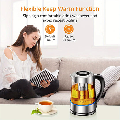 1.8L Electric Kettle with 12 Temperature Settings and 24 Hour Insulation - Stainless Steel Strainer