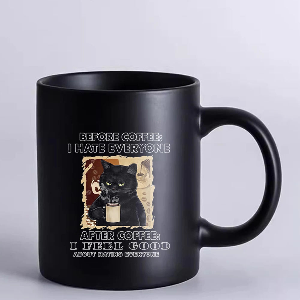 I drink coffee Cat Mug 11oz Funny Cats Black Ceramic Coffee Mug  Office Tea Cup