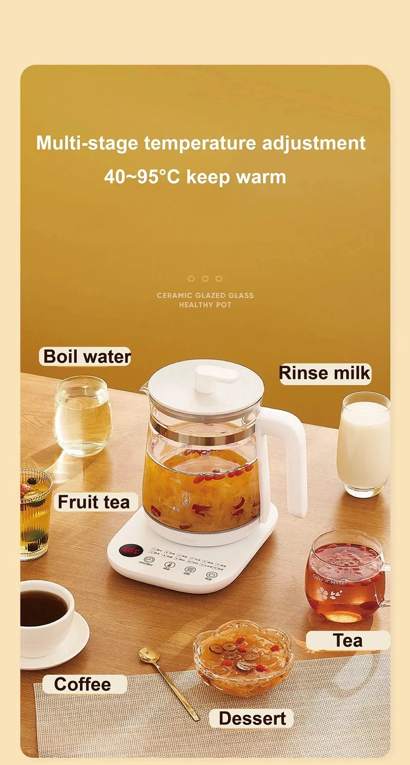 1.8L Electric Kettle Office Glass Flower Teapot Temperature Control Health Kettle 24h Appointment Stew Boil Kettle Multifunction