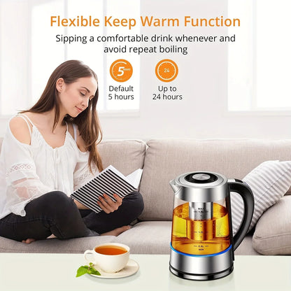 1.8L Electric Kettle with 12 Temperature Settings and 24 Hour Insulation - Stainless Steel Strainer