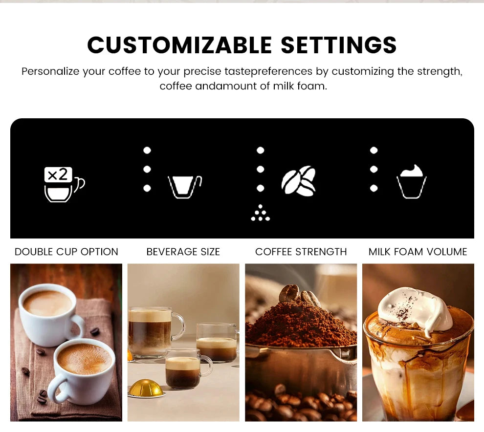 Mcilpoog M3 Automatic Espresso Coffee Machine ，Built-In Milk Frother & Tank, 7 Coffee Varieties, Touchscreen