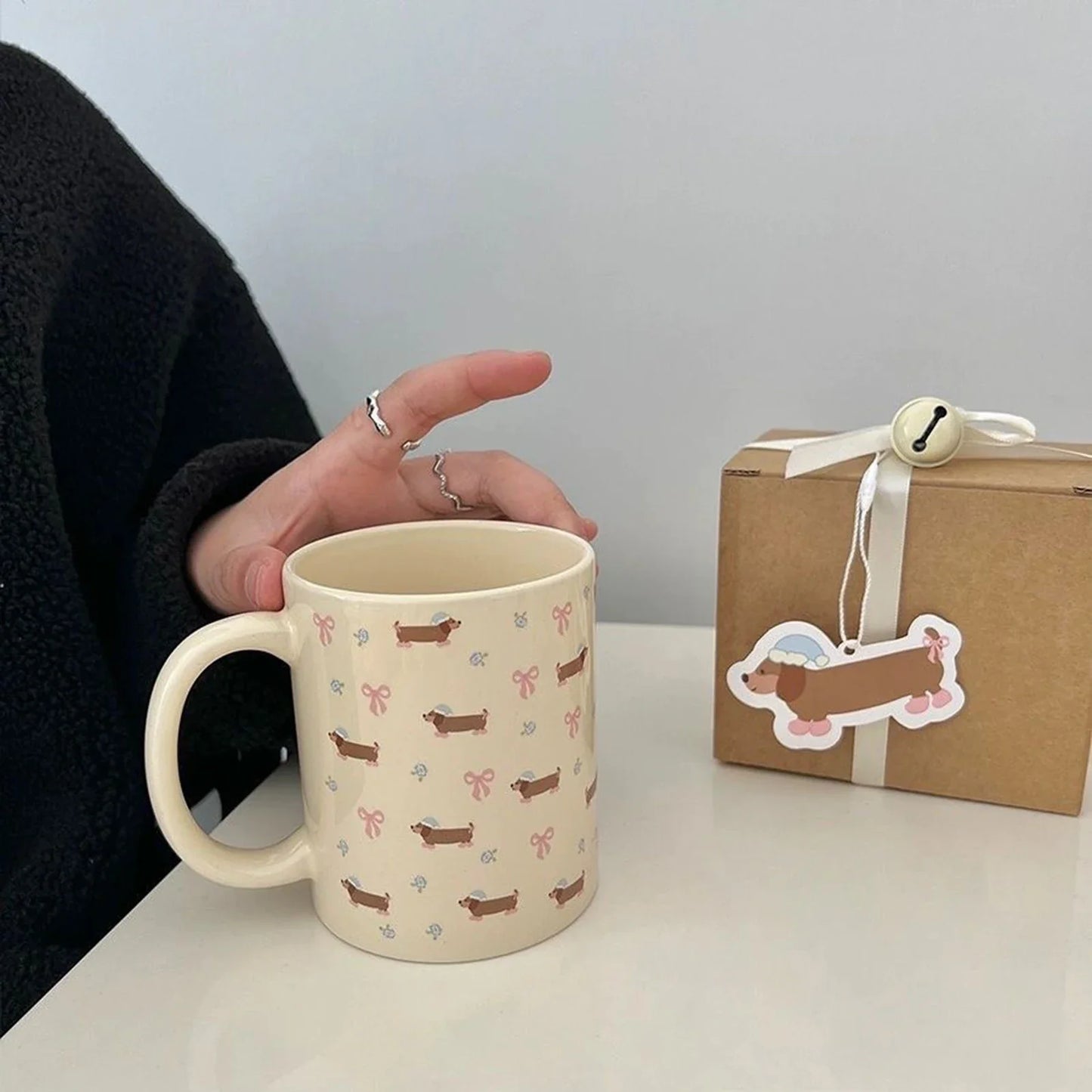 Cute Cartoon Puppy Mug with High Appearance Cute Cream Ceramic Cup Fashionable Ceramic Water Cup Breakfast Cup Coffee Cup Gift