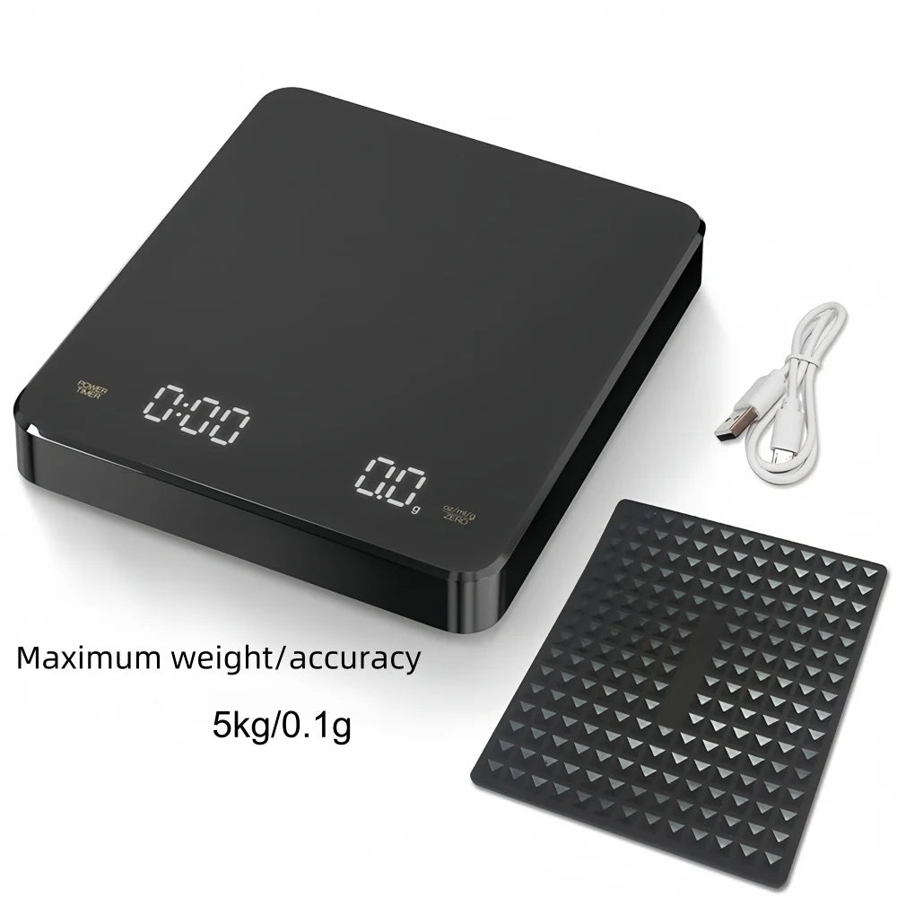 High-precision Electronic Coffee Scale with Waterproof Pad LED Display USB Timing Professional Home Coffee Accessories 3kg/5kg