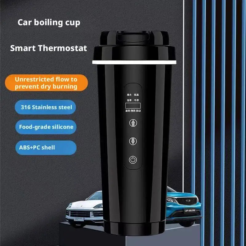 12V/24V Vehicle-Mounted Electric Kettle 500ML Large Capacity with 316 Stainless Steel Liner Fast Heating Anti-Dry-Burn Function