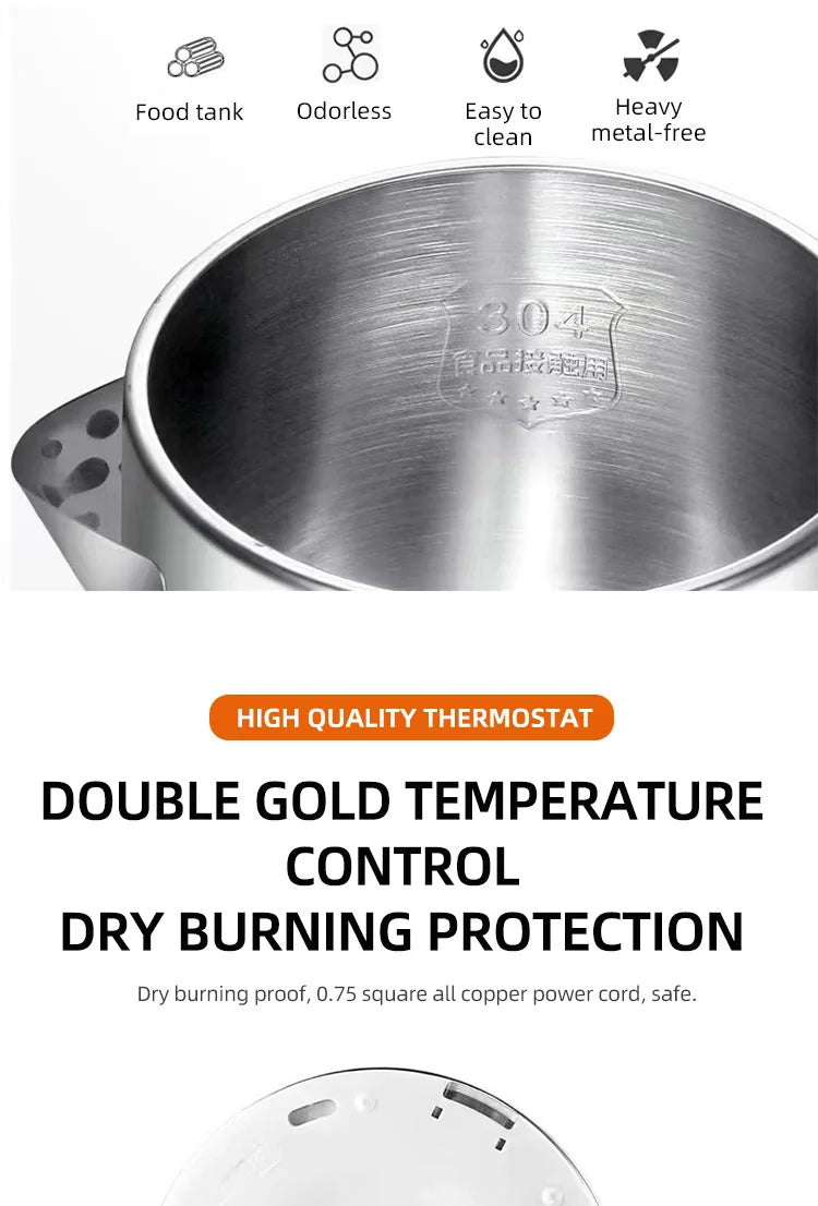 Household 2L Large Capacity Electric Kettle 304 Stainless Steel Double Layer Protection Quick Boiling Water Kettle