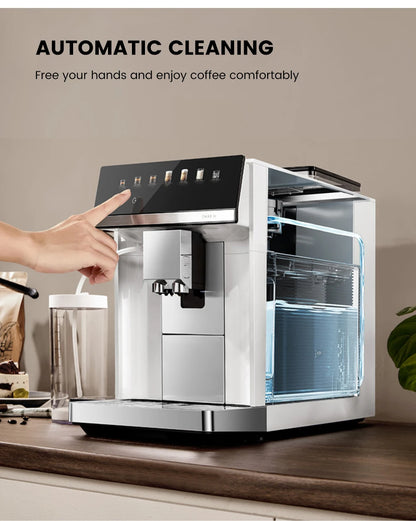 Mcilpoog M3 Automatic Espresso Coffee Machine ，Built-In Milk Frother & Tank, 7 Coffee Varieties, Touchscreen