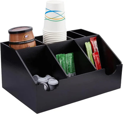 Coffee Station Organizer Wood Condiment Organizer Coffee Pod Holder Tea Bar Accessory Caddy Office Bar Holder Accessories