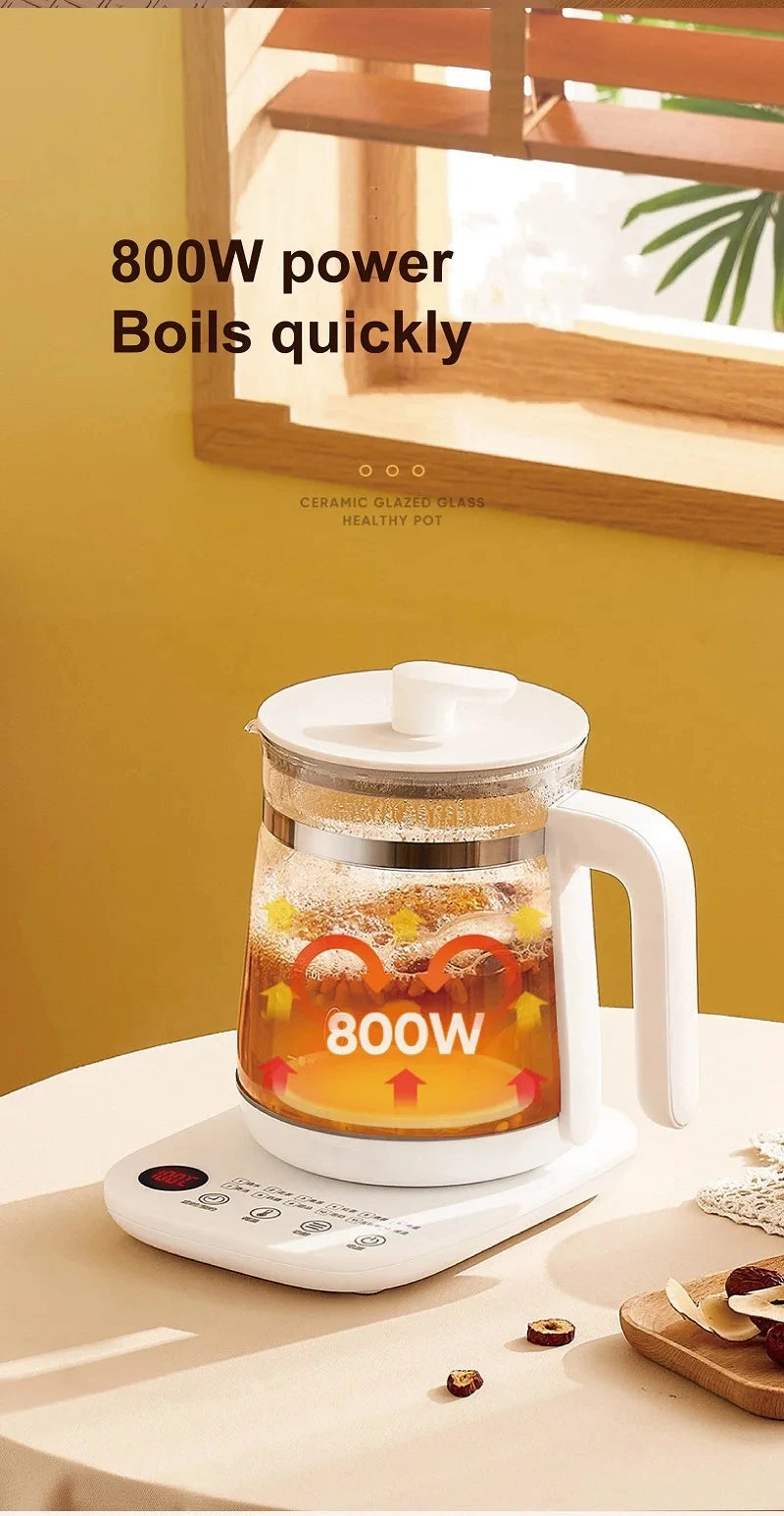1.8L Electric Kettle Office Glass Flower Teapot Temperature Control Health Kettle 24h Appointment Stew Boil Kettle Multifunction
