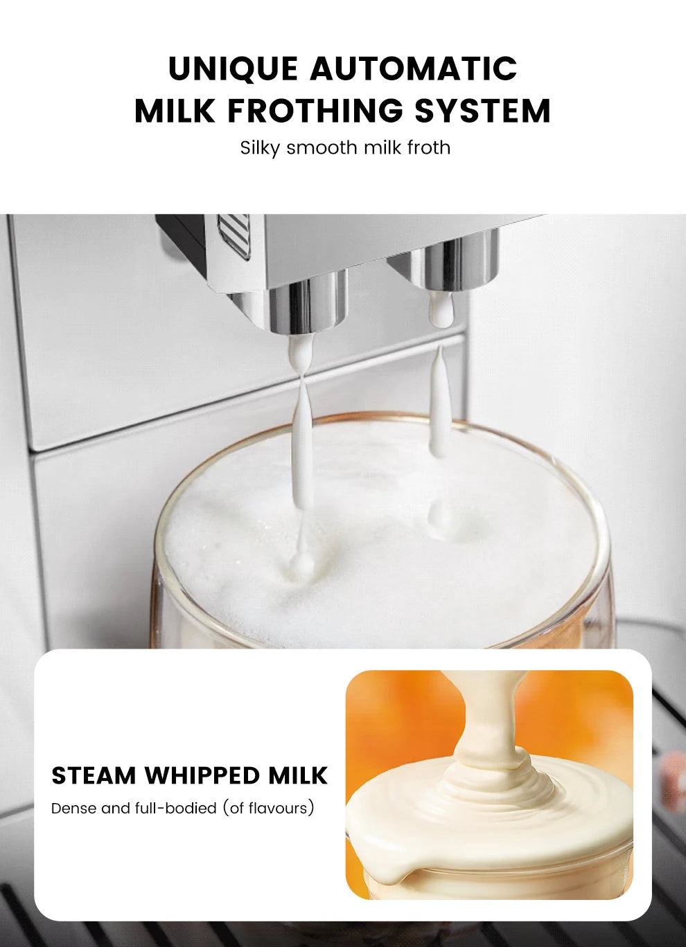 Mcilpoog M3 Automatic Espresso Coffee Machine ，Built-In Milk Frother & Tank, 7 Coffee Varieties, Touchscreen