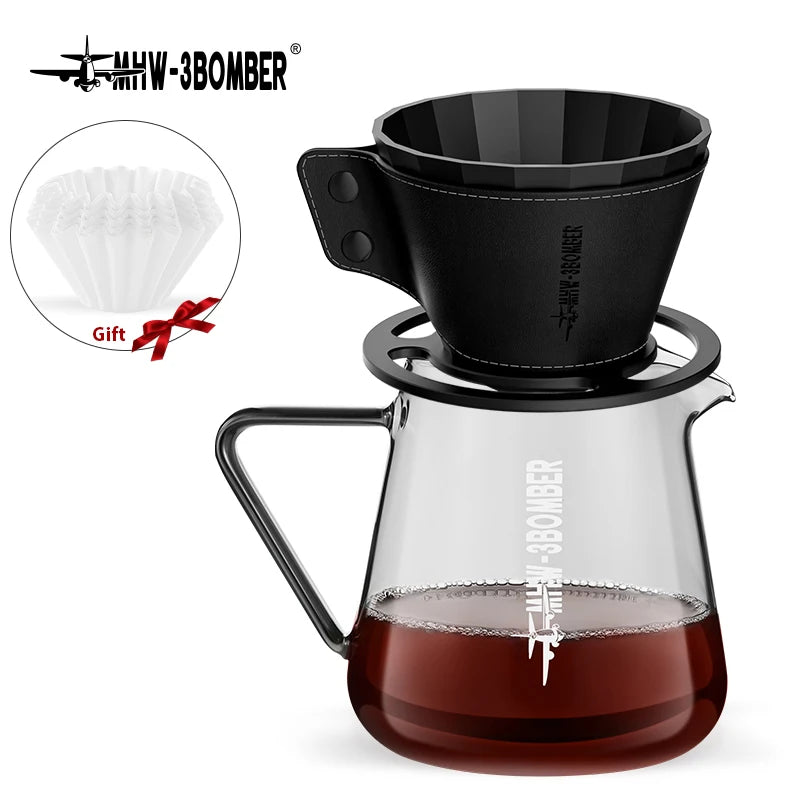 MHW-3BOMBER Pour Over Coffee Maker Set 500ml Glass Pour Over Coffee Dripper Filter Coffee Maker  Filter Paper Coffee Accessories