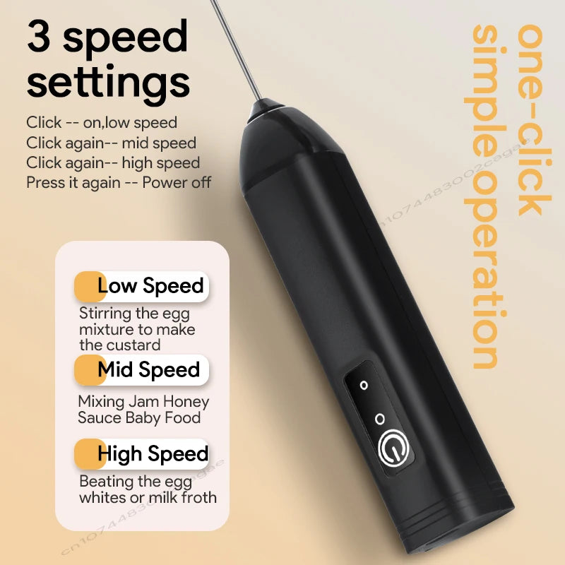 Wireless Milk Frother Electric Type-C Handheld Blender Stainless Steel Mini Coffee Maker Whisk Mixer For Coffee Cappuccino Cream