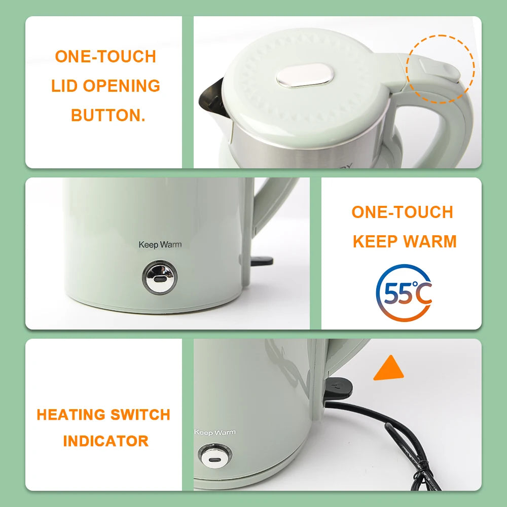 2.0L Electric Kettle - 360° Rotating Base, Retro Design Food Grade 304 Stainless Steel Electric Kettle for Kitchen