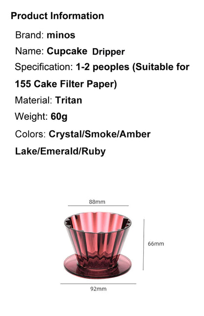 Minos Cupcake Dripper, Pour Over Coffee Dripper, Pour Over Coffee Maker (Fits 155 Filter Paper) - Ideal for Home, Office,