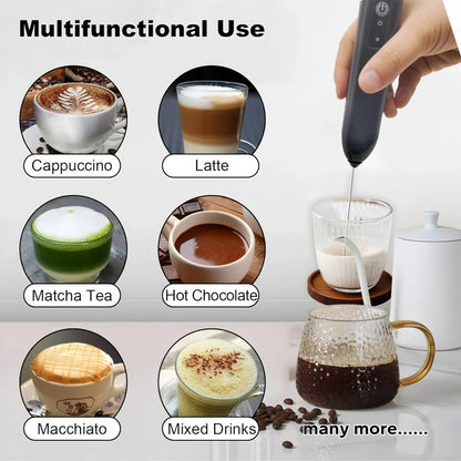 MINI Milk Frother USB Rechargeable 3 Speeds Foam Maker Coffee Whisk Mixer Electric Handle Blender Egg Beater