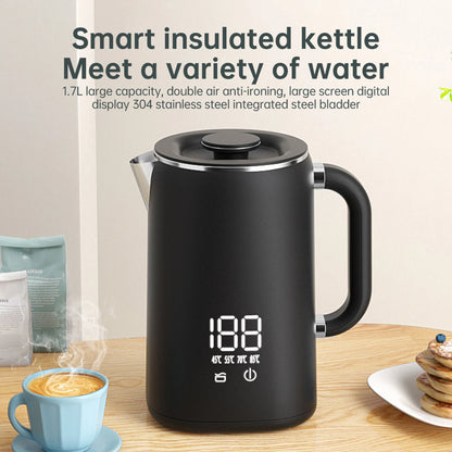 Electric Kettle 1.7L Large Capacity 1500W Stainless Steel Digital Display Insulated Water Boiler Kettle with Handle and Lid