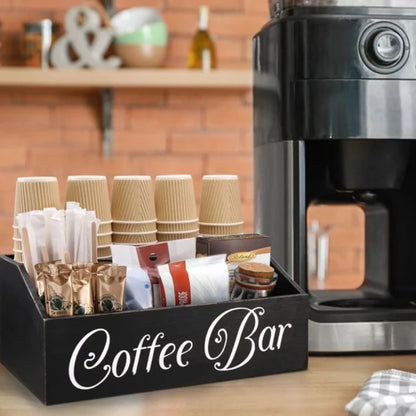 Coffee Station Organizer for Counter Wood Snack Pods Holder Storage Basket Rustic Tea Coffee Office Bar Decor Coffee Accessories